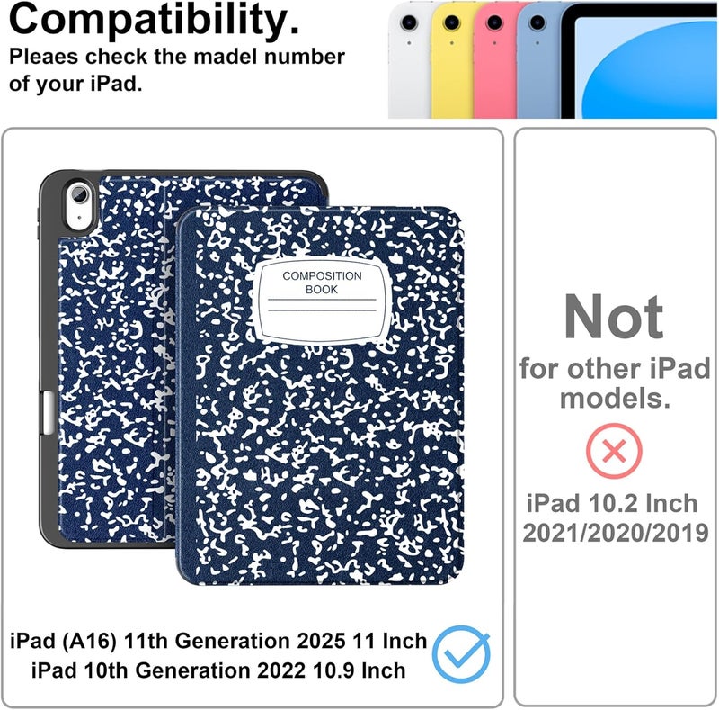 Supveco Case for iPad (A16) 11th Generation 11 inch (2025),iPad 10th Generation 10.9 inch (2022) with Pencil Holder-[Auto Wake/Sleep],Premium Folio Stand Case with Soft TPU Back Cover-Navy - Image 2
